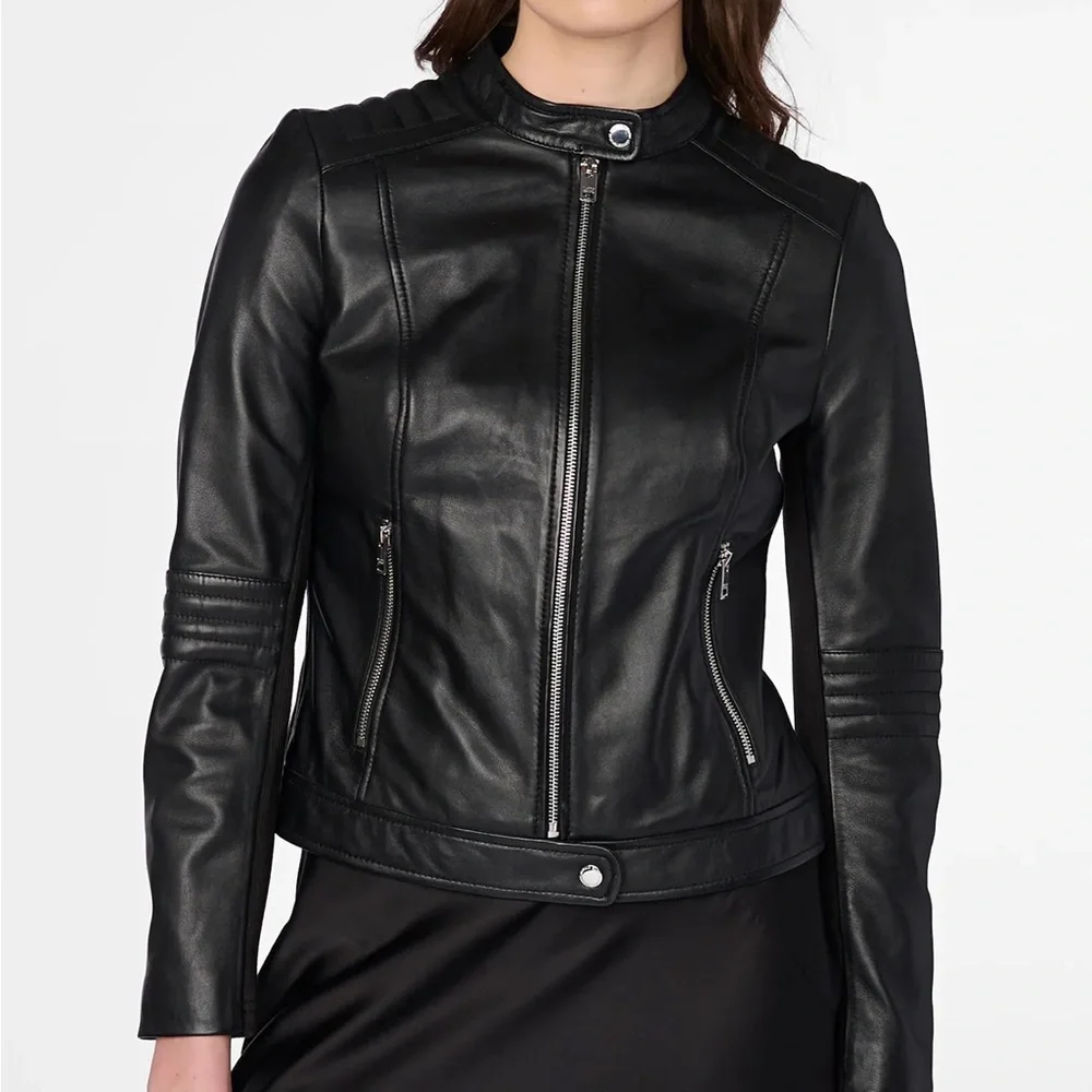 Wilson Genuine Leather Cropped Moto Jacket - Picture 2 of 7